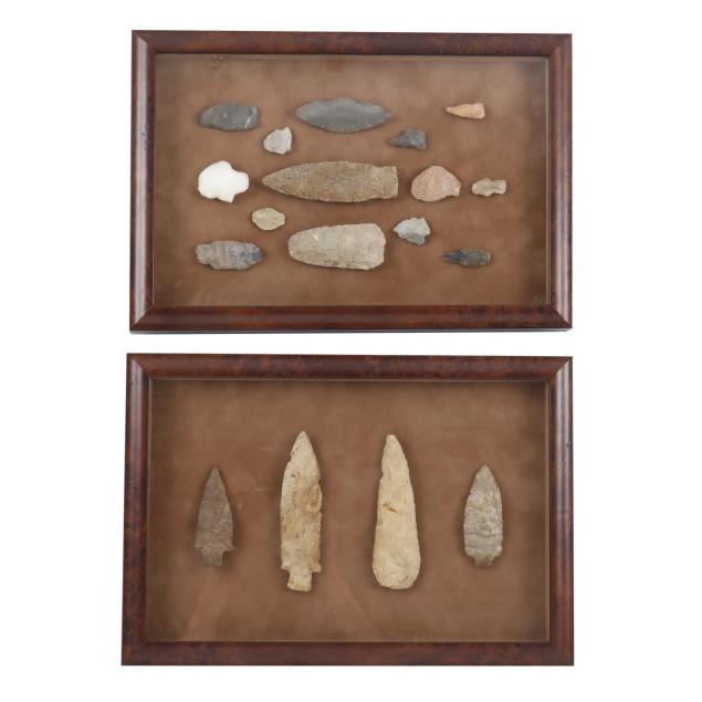 eighteen-indian-points-and-tools-in-two-wooden-frames