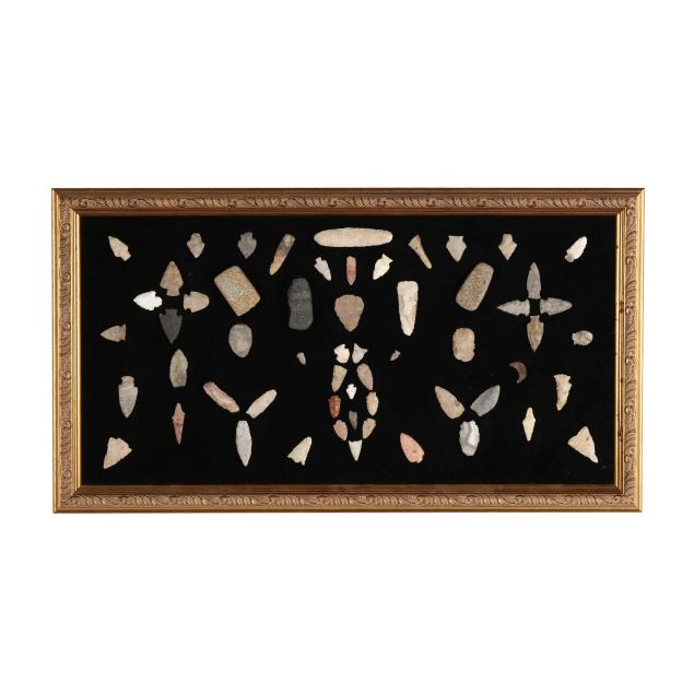 large-frame-of-fifty-eight-midwestern-indian-artifacts