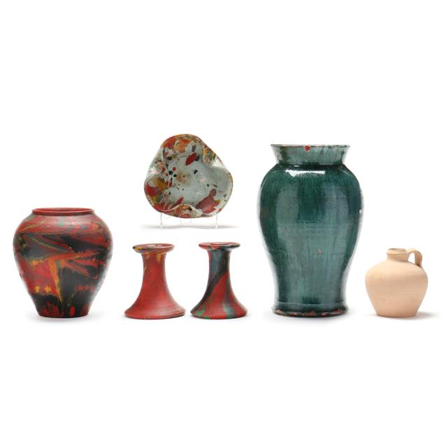 six-assorted-pieces-of-log-cabin-pottery-mint-hill-nc