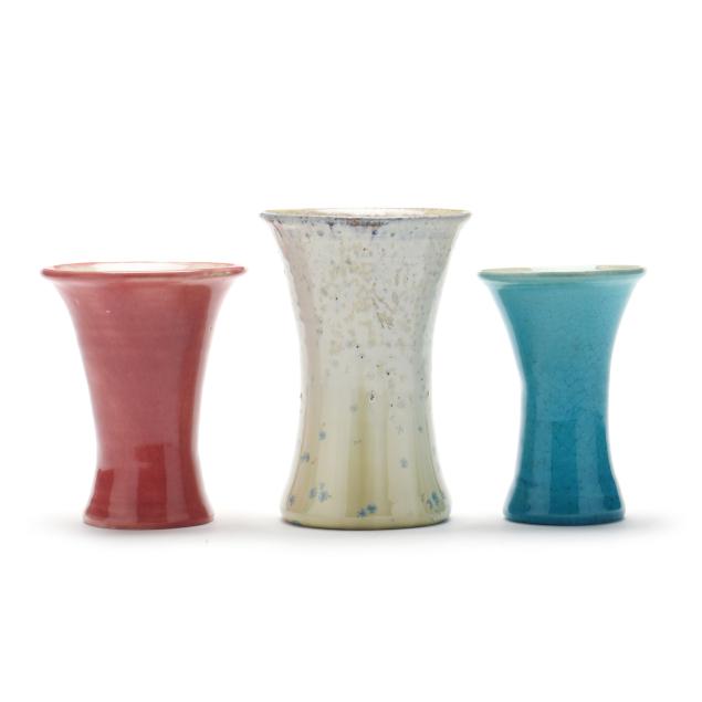 w-b-stephen-nc-three-pisgah-forest-pottery-ku-style-vases