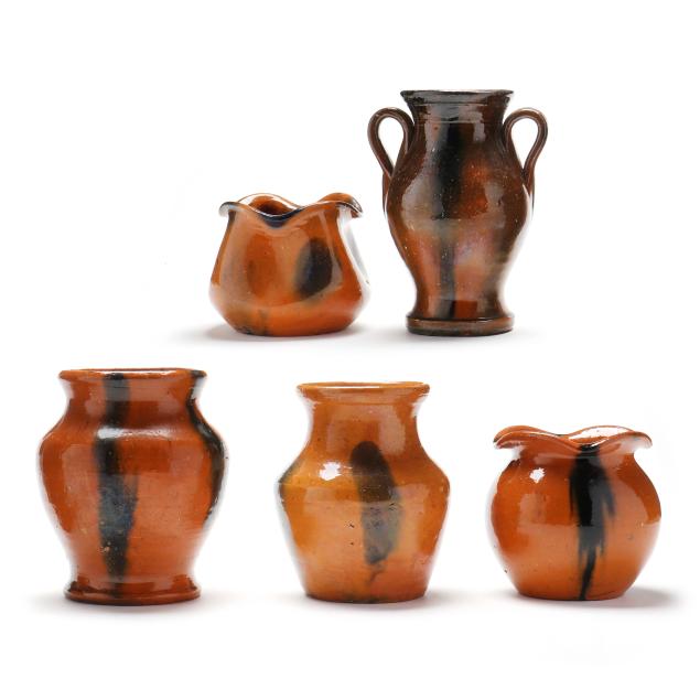 five-north-carolina-pottery-vases-including-teague-pottery-moore-county-nc