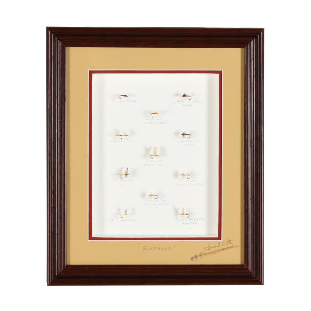 thomas-e-baltz-pa-display-of-eleven-custom-sulphur-flies-with-letter