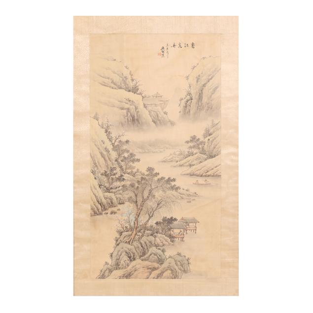 a-chinese-hanging-scroll-painting-of-a-monumental-landscape