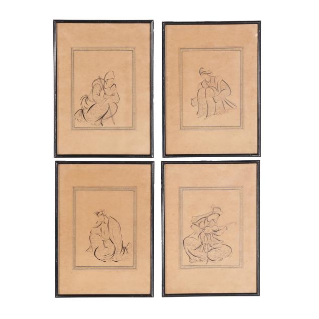 set-of-four-framed-persian-ink-drawings-of-figures