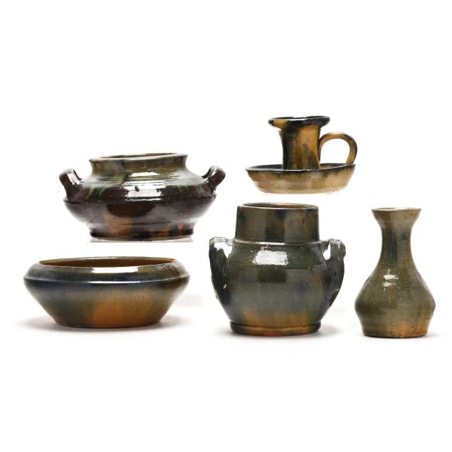 attributed-to-c-r-auman-pottery-seagrove-nc-five-pottery-forms