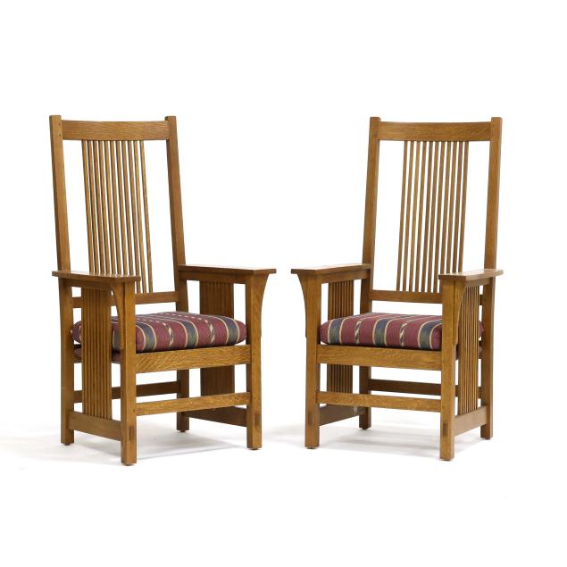 stickley-pair-of-mission-oak-style-high-back-armchairs