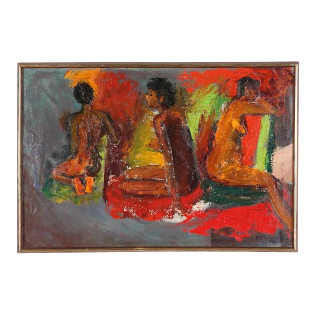 vintage-abstract-painting-of-three-figures-artist-signed