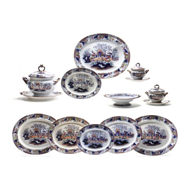 attributed-s-j-rathbone-14-piece-antique-chinoiserie-transferware-set
