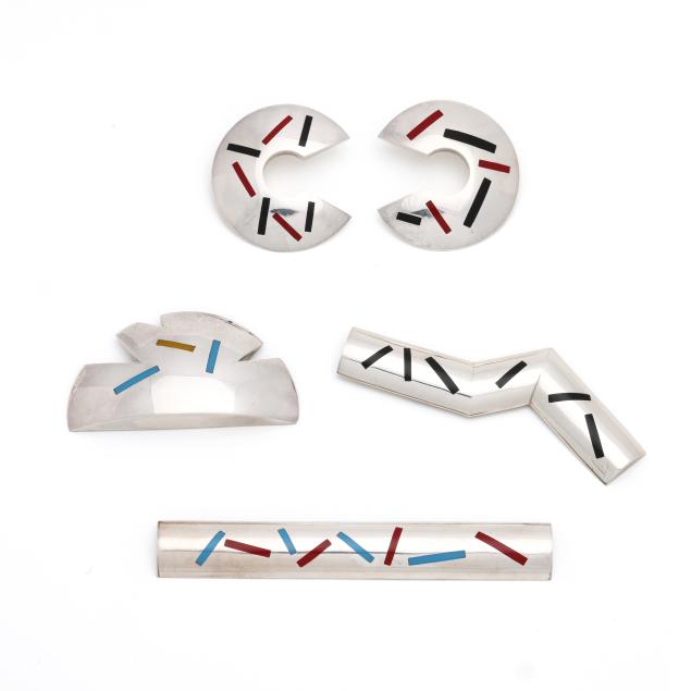 three-sterling-silver-brooches-and-a-pair-of-silver-earrings-piotr-ma-ysz