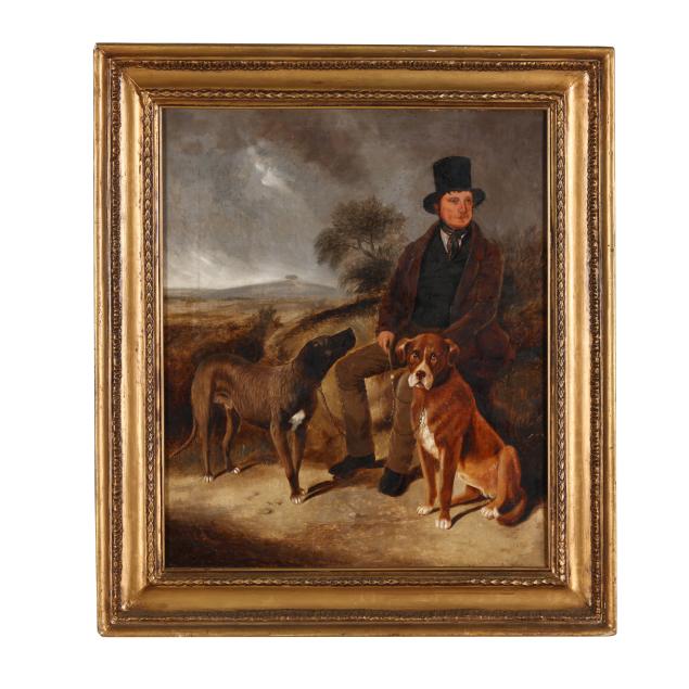 english-school-19th-century-a-man-with-his-hounds-resting-on-a-county-track