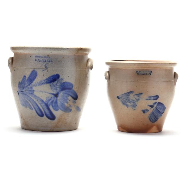 two-pittson-pa-cobalt-decorated-salt-glazed-stoneware-crocks