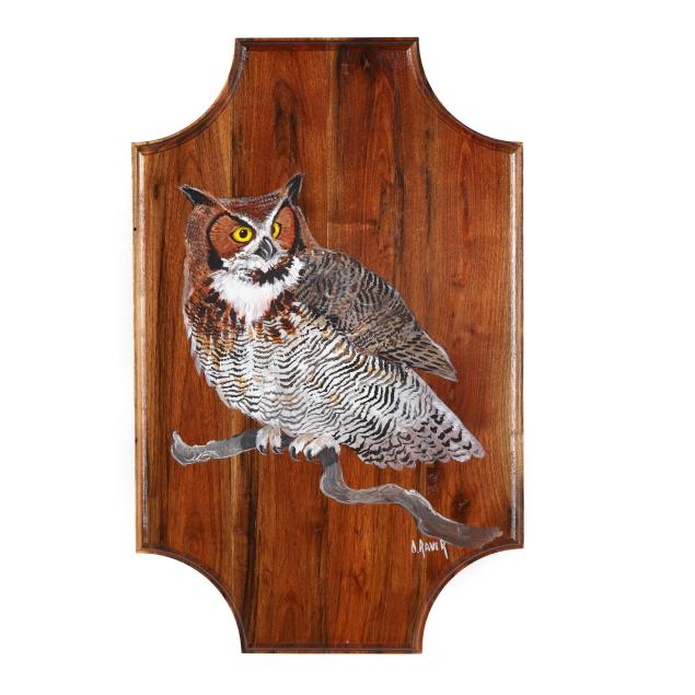 duane-raver-nc-1927-2022-great-horned-owl-on-plaque