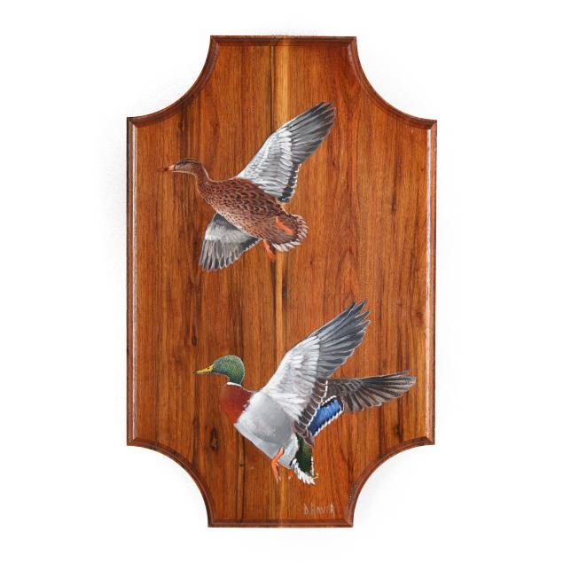duane-raver-nc-1927-2022-mallards-in-flight-on-plaque