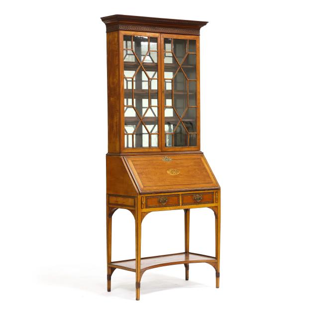 edwardian-inlaid-satin-wood-desk-and-bookcase
