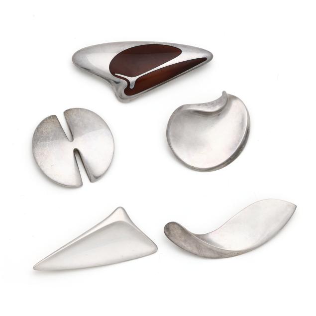 five-modernist-sterling-silver-brooches-georg-jensen