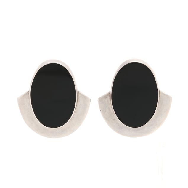 sterling-silver-and-obsidian-earrings-mexico