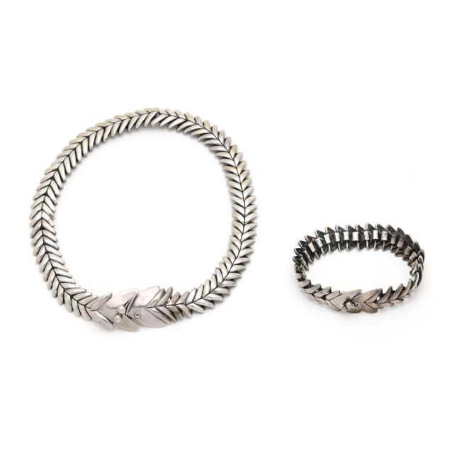 sterling-silver-fish-motif-necklace-and-bracelet-mexico