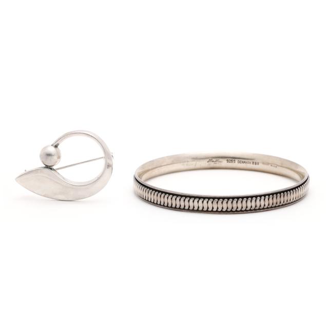 sterling-silver-brooch-and-bangle-bracelet-hans-hansen