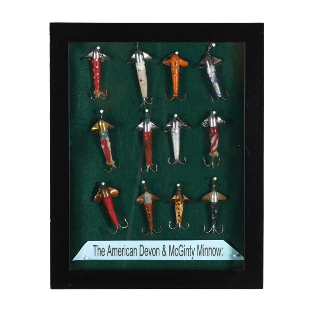 framed-collection-of-twelve-vintage-devon-and-mcginty-minnow-lures