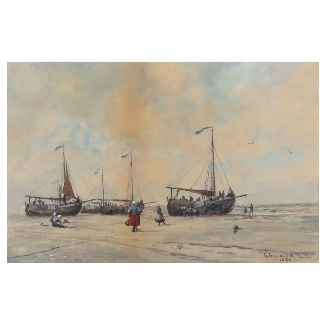 george-hitchcock-american-1850-1913-ships-moored-at-shore