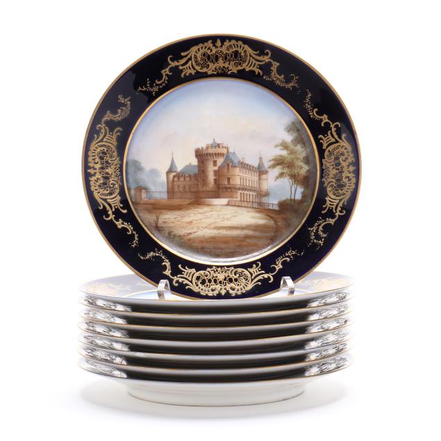 collection-of-eight-sevres-style-french-chateau-cabinet-plates