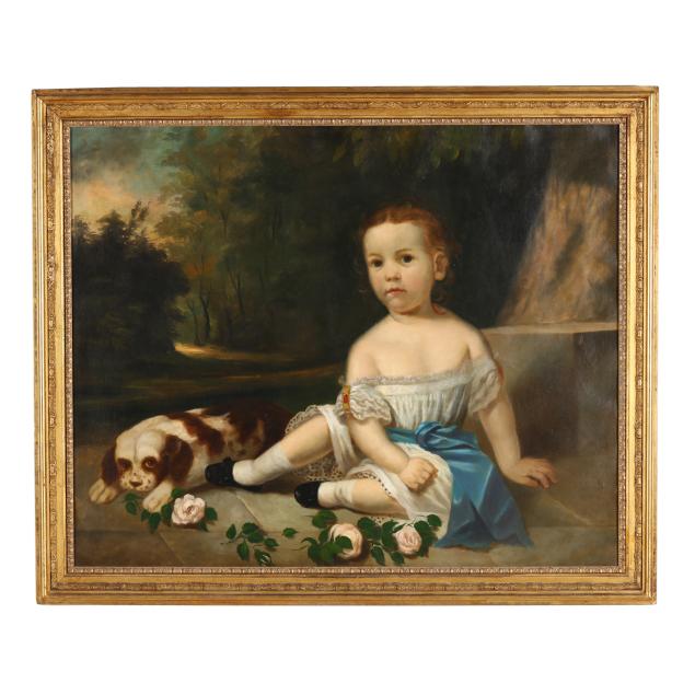 american-school-early-19th-century-portrait-of-a-girl-and-spaniel