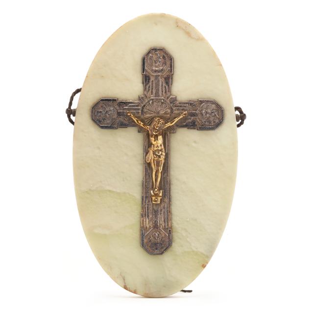 french-art-deco-silver-plated-and-brass-crucifix-plaque