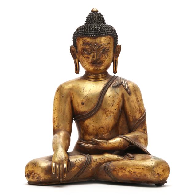 a-large-tibetan-gilt-bronze-seated-figure-of-shakyamuni