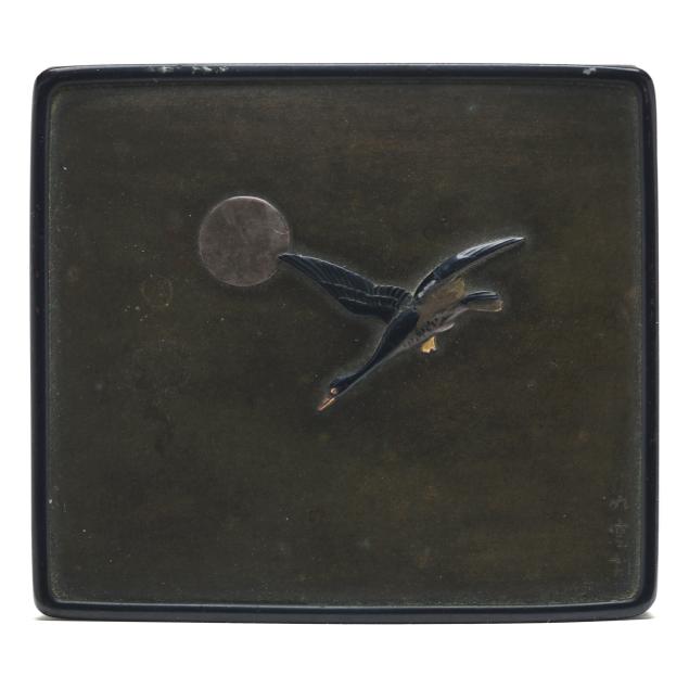 a-japanese-mixed-metal-box-with-goose-flying-under-the-moon-by-nomura