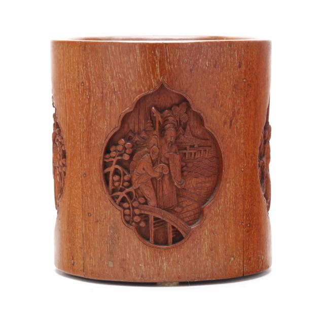 a-large-chinese-carved-wood-brush-pot