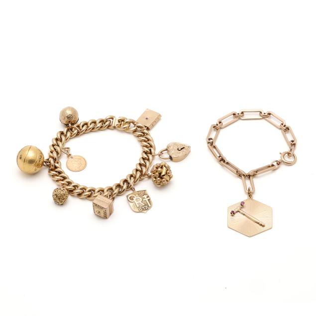two-gold-charm-bracelets