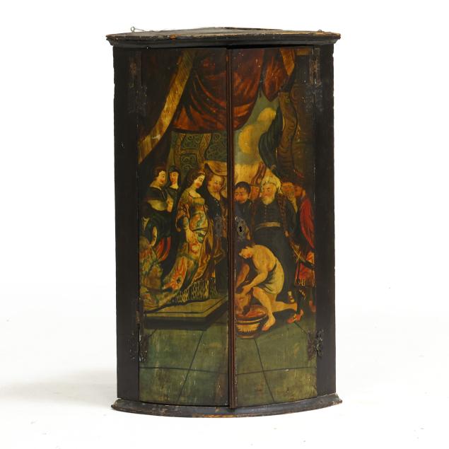 antique-continental-paint-decorated-bow-front-hanging-corner-cupboard