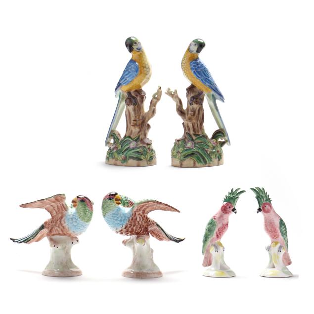three-pairs-of-italian-porcelain-painted-tropical-birds-including-mottahedeh