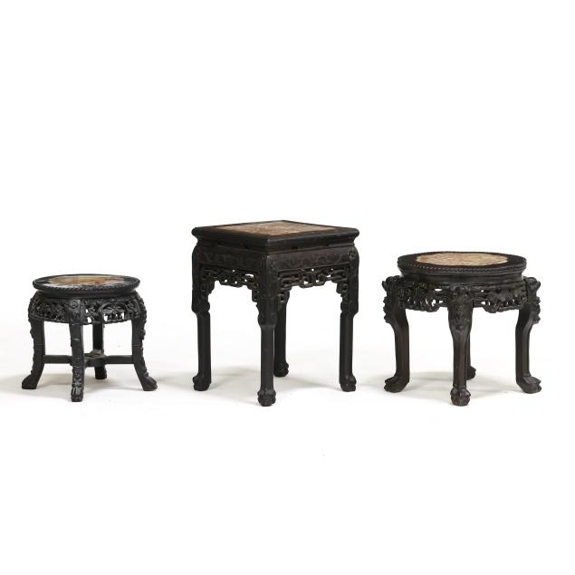three-chinese-diminutive-carved-hardwood-marble-top-stands