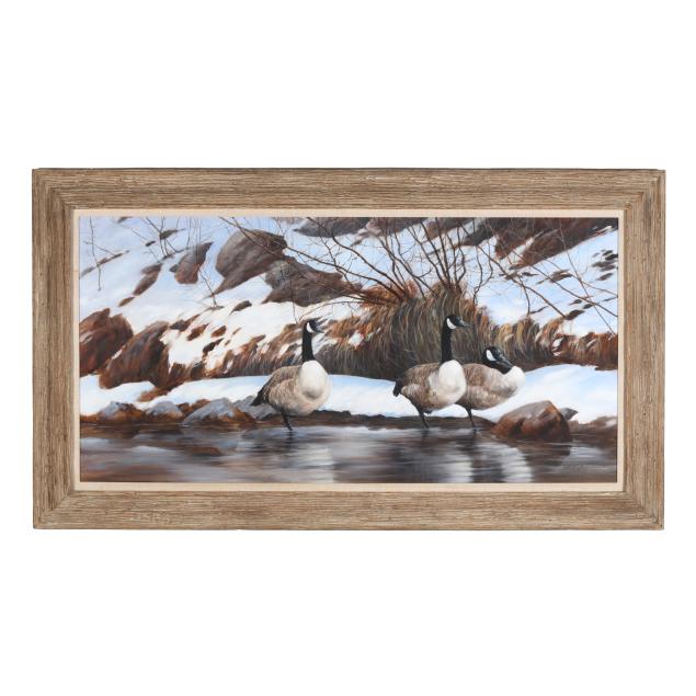 morten-solberg-american-1935-2022-i-at-rest-canada-geese-along-a-stream-i