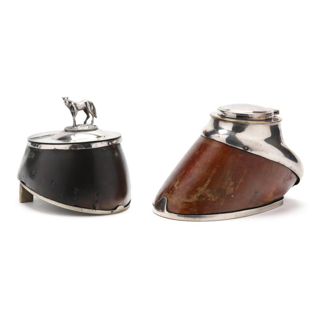 two-english-silver-plate-mounted-horse-hoof-inkwells