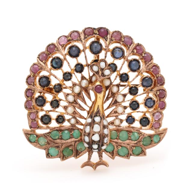 gold-and-gem-set-peacock-motif-pendant-brooch