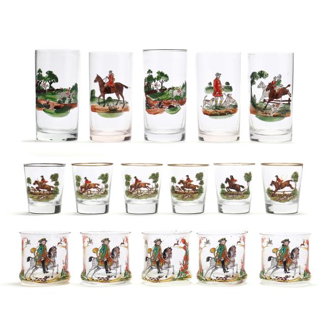 assortment-of-vintage-hunting-themed-glassware