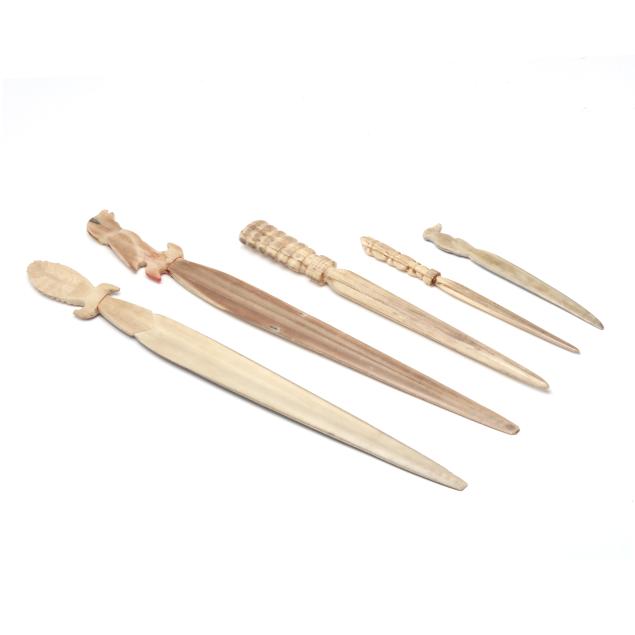 collection-of-five-carved-bone-swords-and-daggers