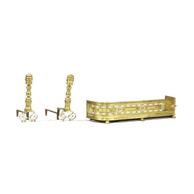 pierced-brass-fire-fender-and-tall-chippendale-style-andirons