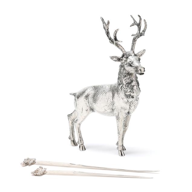 an-italian-silver-plated-stag-by-gucci-and-2-english-silver-plated-boars-head-skewers