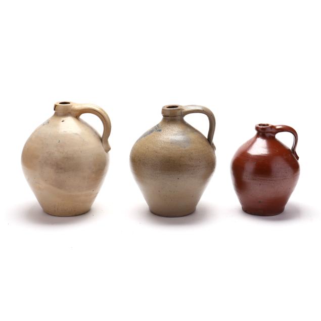 three-american-ovoid-stoneware-pottery-jugs