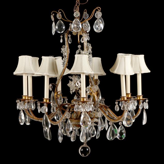 neoclassical-style-gilt-metal-and-drop-prism-nine-light-chandelier