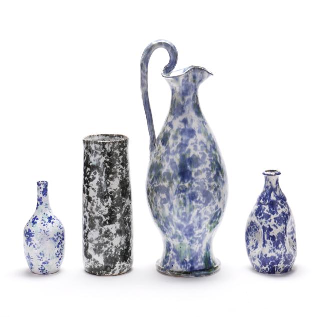 a-r-cole-pottery-sanford-nc-four-pieces-of-splatter-glaze-pottery