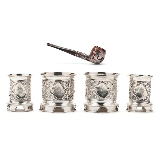 a-silver-plated-smoking-set-and-sterling-mounted-pipe