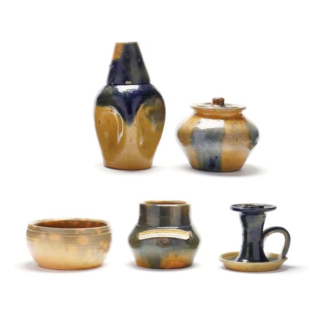 attributed-to-c-r-auman-pottery-seagrove-nc-six-pieces-of-cobalt-decorated-pottery