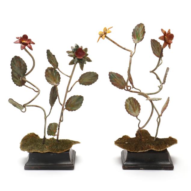 pair-of-antique-tole-flower-garnitures-with-preserved-mushroom-base