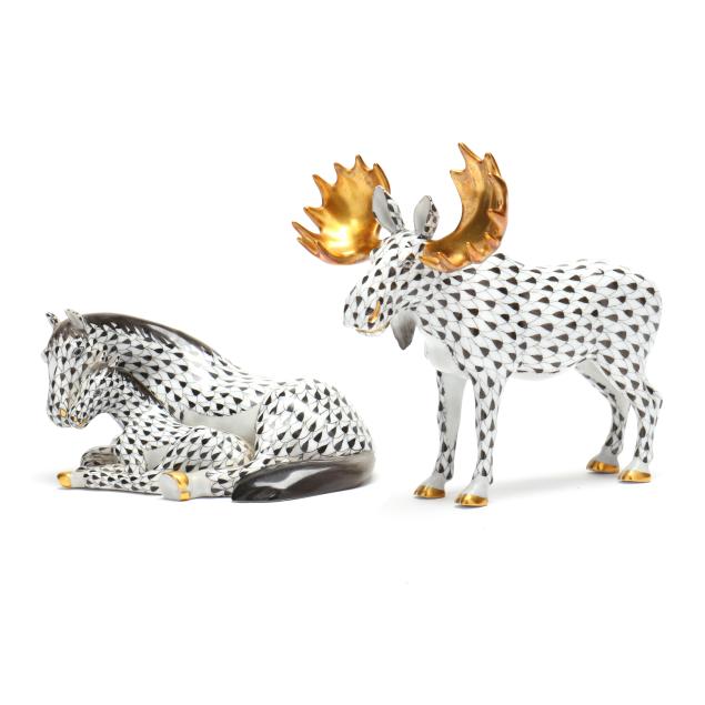 two-herend-porcelain-black-fishnet-animals