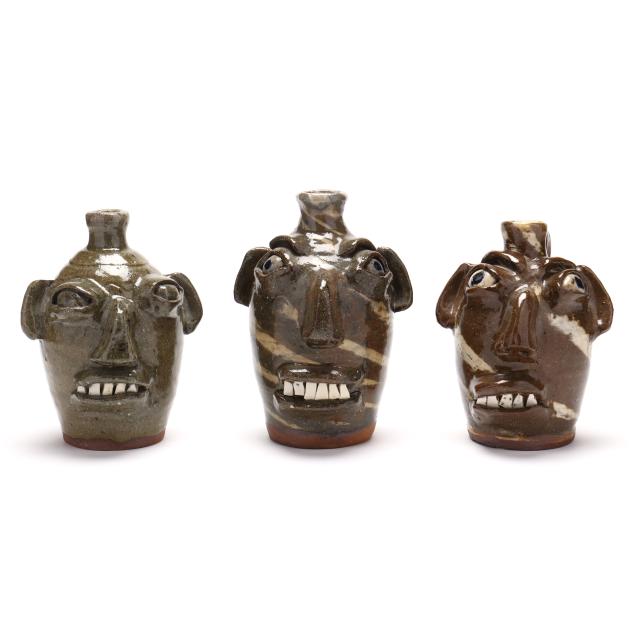 burlon-craig-vale-nc-1914-2002-three-stoneware-face-jugs