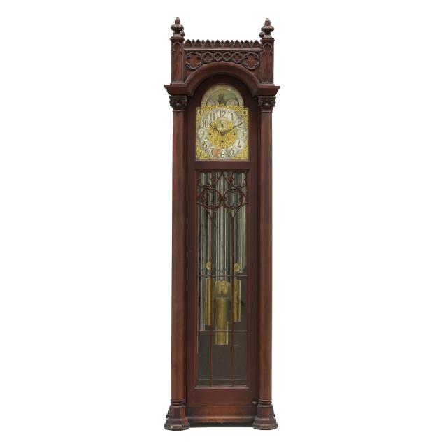 colonial-manufacturing-co-gothic-revival-nine-tube-tall-case-clock